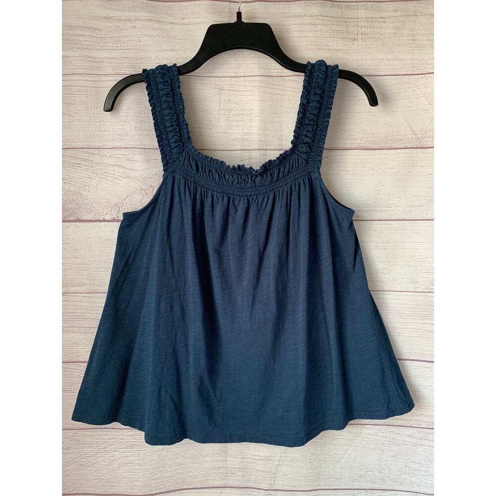 LOFT Outlet Blue Tank Top with Square Neck Smocked Straps Size Small